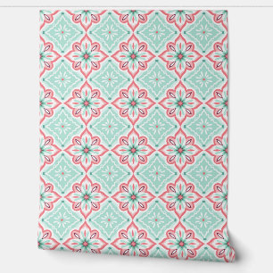 Teal and Pink Abstract Geometric Print pattern Wallpaper