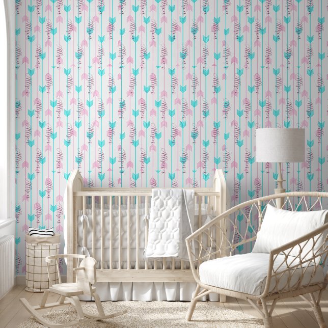 Teal and pink arrows personalised wallpaper (Kids)