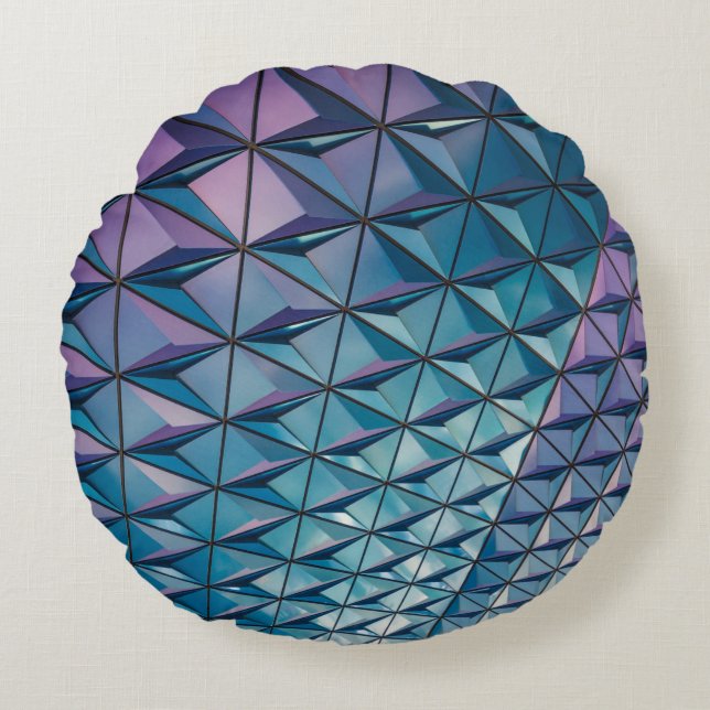 Teal and pink artwork round cushion (Front)