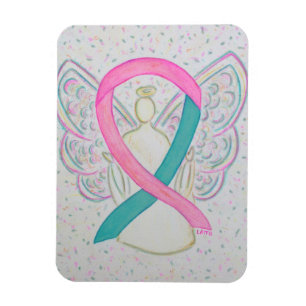 Teal and Pink Awareness Ribbon Angel Magnets