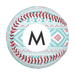 Teal and Pink Aztec Tribal Pattern Baseball