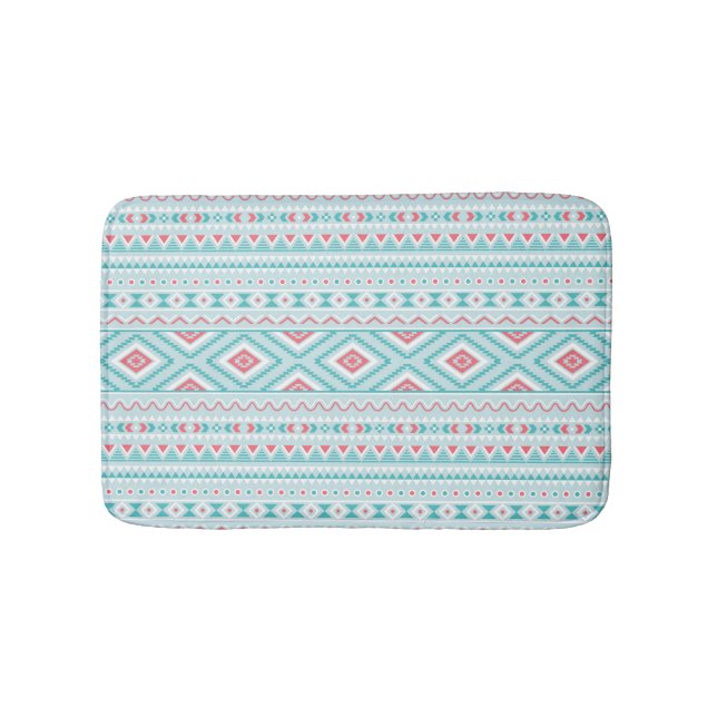 Teal and Pink Aztec Tribal Pattern Bath Mat (Front)