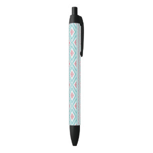 Teal and Pink Aztec Tribal Pattern Black Ink Pen