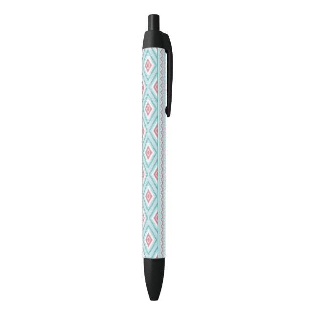 Teal and Pink Aztec Tribal Pattern Black Ink Pen (Bottom (Vertical))