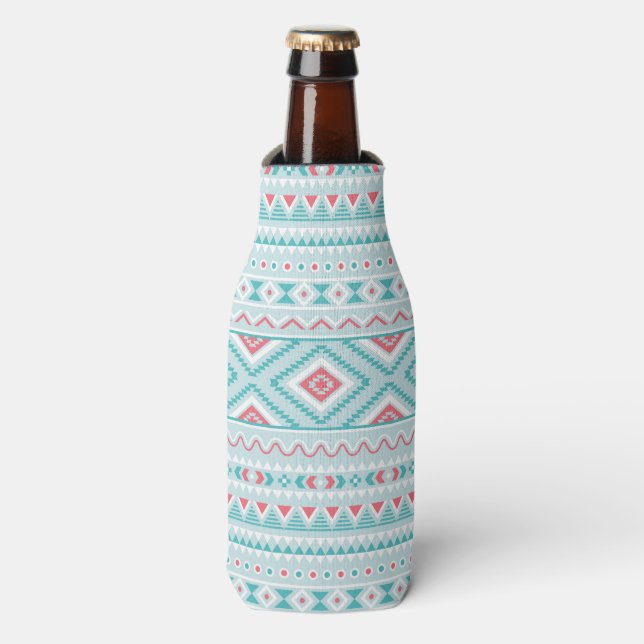 Teal and Pink Aztec Tribal Pattern Bottle Cooler (Bottle Front)