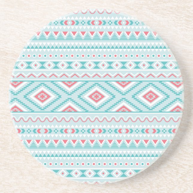 Teal and Pink Aztec Tribal Pattern Coaster (Front)