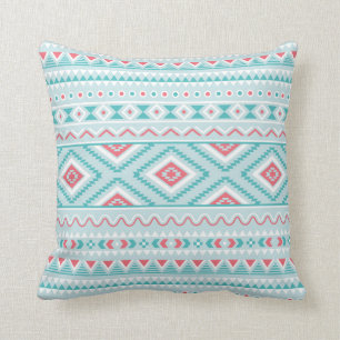 Teal and Pink Aztec Tribal Pattern Cushion