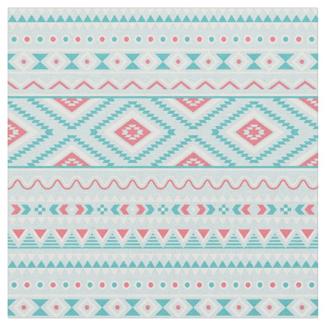 Teal and Pink Aztec Tribal Pattern Fabric (Close Up)