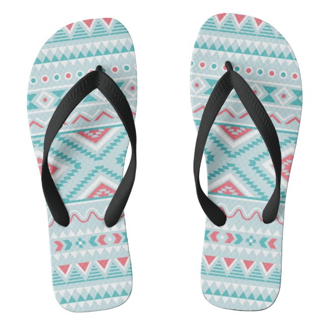 Teal and Pink Aztec Tribal Pattern Flip Flops (Footbed)