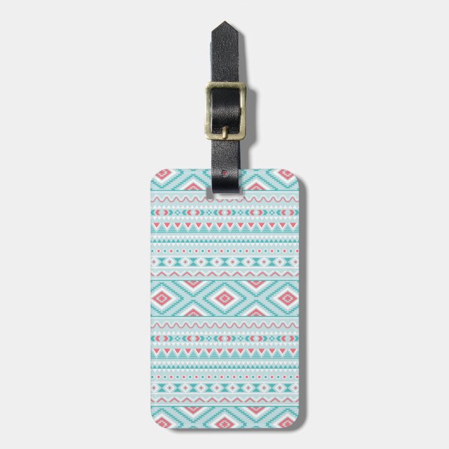 Teal and Pink Aztec Tribal Pattern Luggage Tag (Front Vertical)