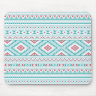 Teal and Pink Aztec Tribal Pattern Mouse Mat