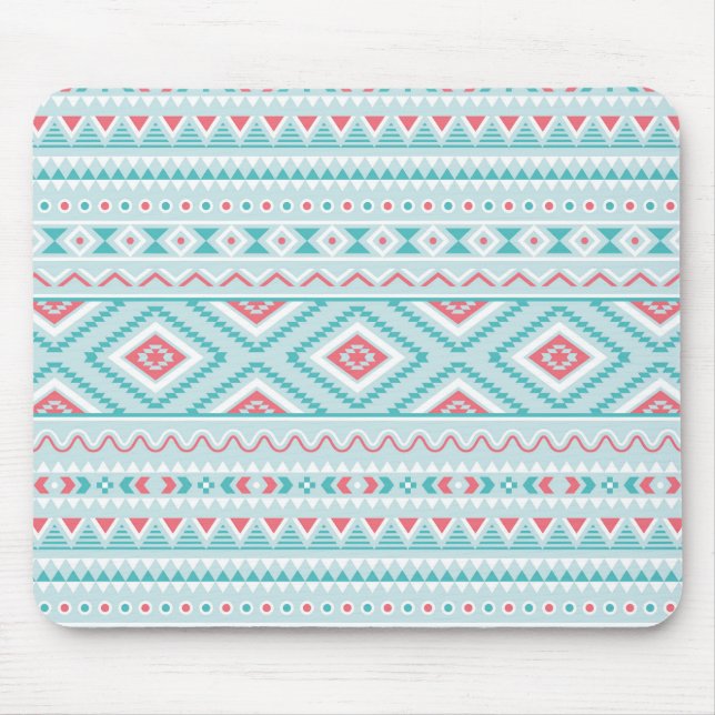 Teal and Pink Aztec Tribal Pattern Mouse Mat (Front)