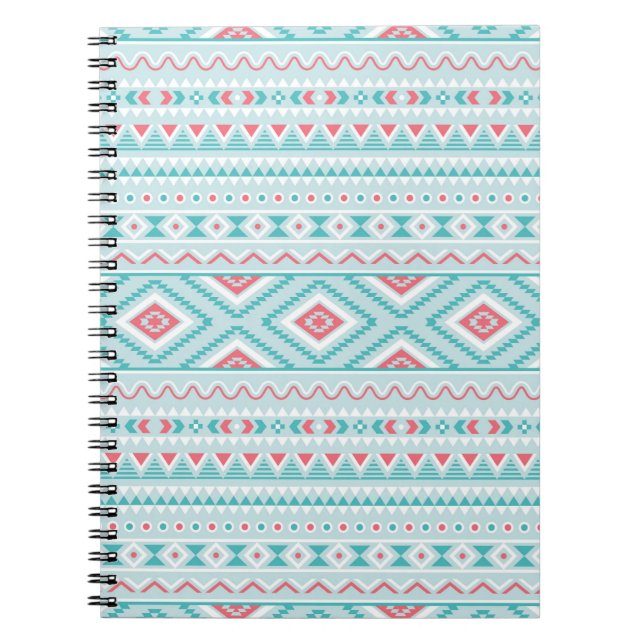 Teal and Pink Aztec Tribal Pattern Notebook (Front)