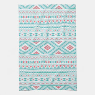 Teal and Pink Aztec Tribal Pattern Tea Towel