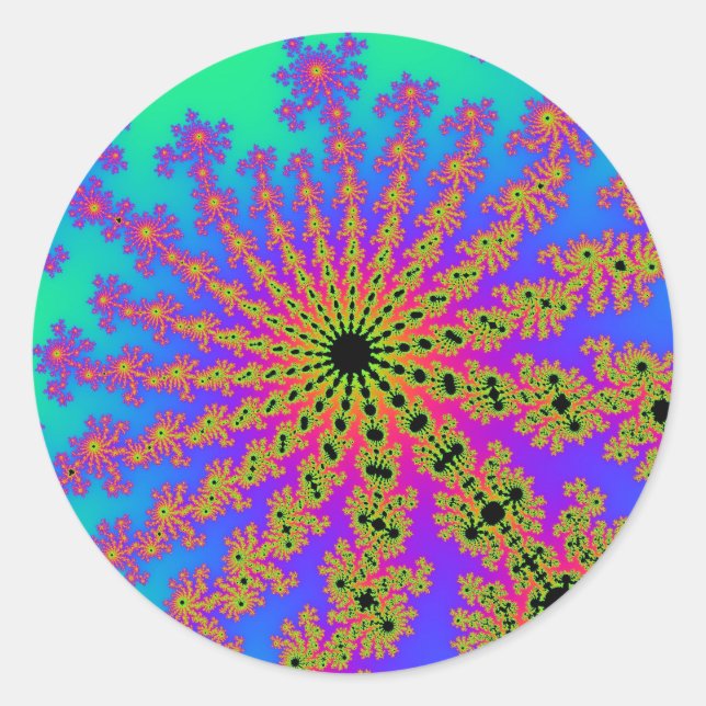 Teal and Pink Burst Classic Round Sticker (Front)