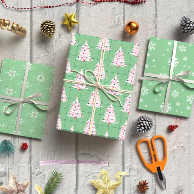 Teal and Pink Christmas set of 3 Wrapping Paper Sheet (Teal and Pink Christmas set of 3 Wrapping Paper Sheet)