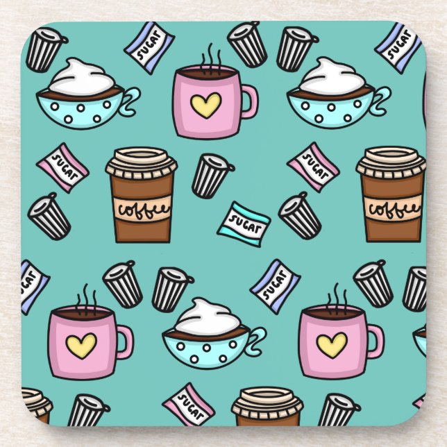 Teal and pink cute coffee coaster (Front)