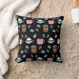 Teal and pink cute coffee throw pillow