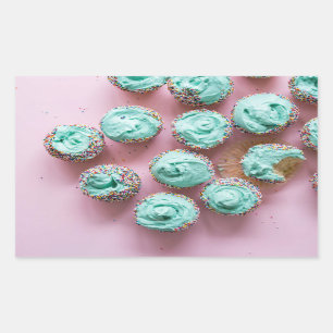 Teal and Pink Cute Mini Cupcakes Rectangular Sticker