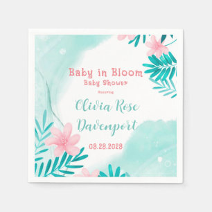 Teal and Pink Floral Baby In Bloom Baby Shower Napkin