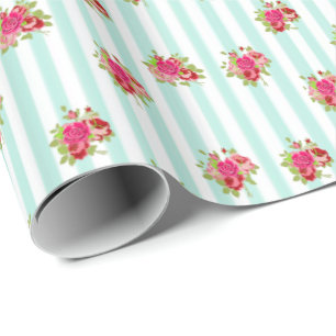 Teal and Pink Floral Chic Roses shabby  Gift Wrap