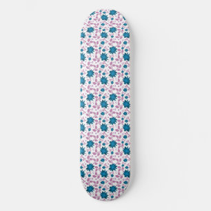 Teal and Pink Floral Pattern Modern Botanical Skateboard