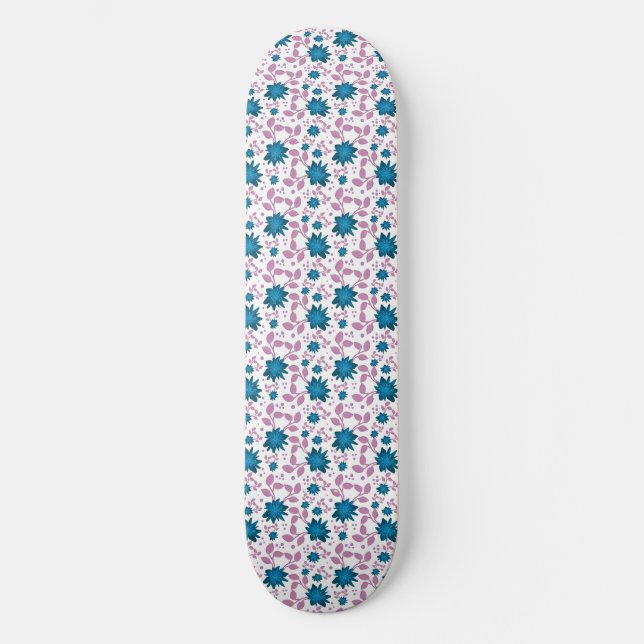 Teal and Pink Floral Pattern | Modern Botanical  Skateboard (Front)