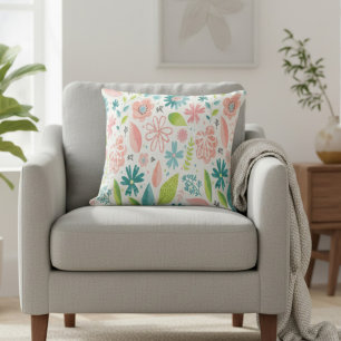 Teal and Pink Floral Square Pillow