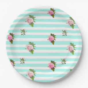 Teal and Pink Floral Vintage Paper Plates