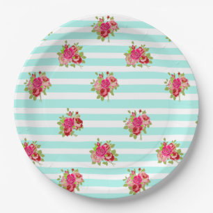 Teal and Pink Floral Vintage Paper Plates