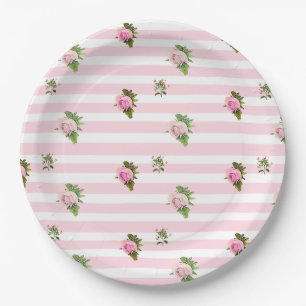 Teal and Pink Floral Vintage Paper Plates