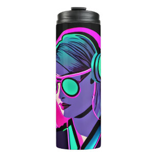 Teal and Pink Lady in Headphones Jamming to Music Thermal Tumbler