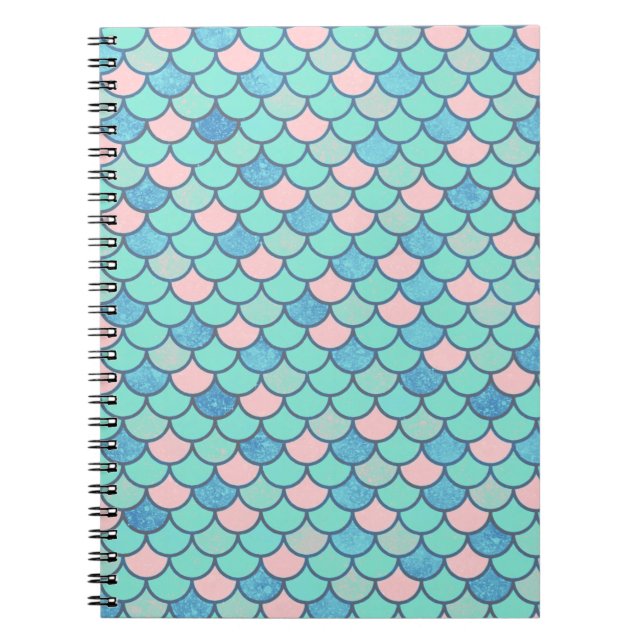 Teal and Pink Mermaid Scales Pattern Notebook (Front)