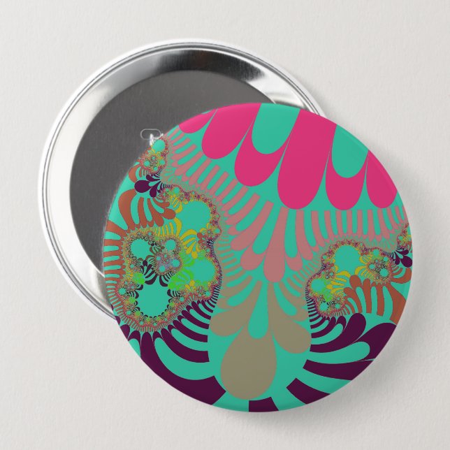 Teal and Pink Mod 10 Cm Round Badge (Front & Back)