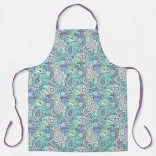 Teal and pink paisley apron
