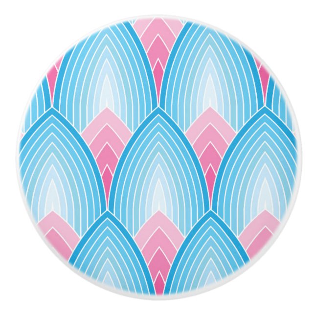 Teal And Pink Petal Pattern Ceramic Knob (Front)