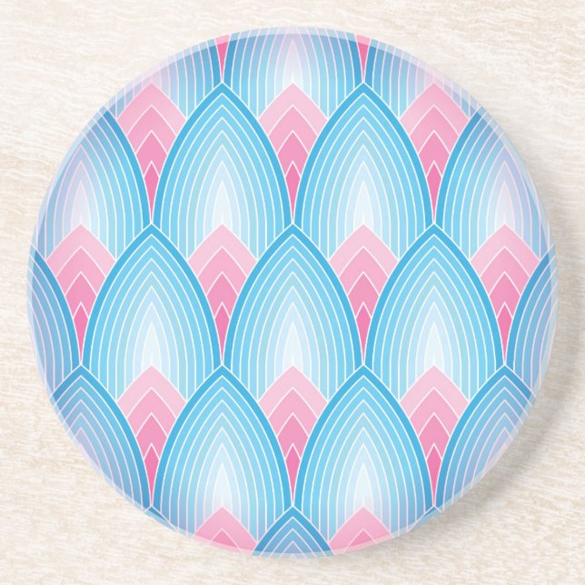 Teal And Pink Petal Pattern Coaster (Front)