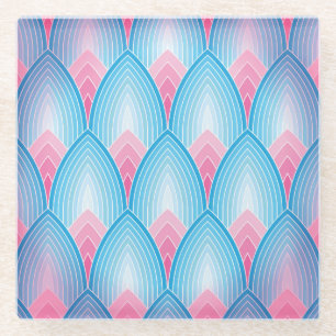 Teal And Pink Petal Pattern Glass Coaster