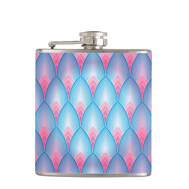 Teal And Pink Petal Pattern Hip Flask (Front)