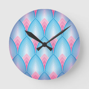 Teal And Pink Petal Pattern Round Clock