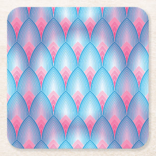 Teal And Pink Petal Pattern Square Paper Coaster