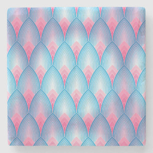 Teal And Pink Petal Pattern Stone Coaster