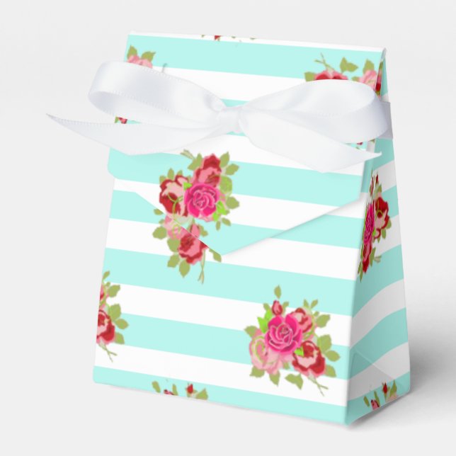 Teal and Pink Roses Candy Favour Bag Favour Box (Front Side)