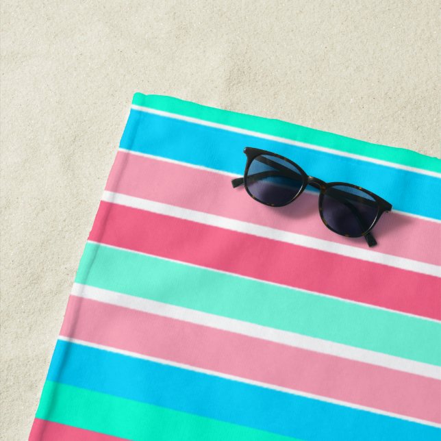 Teal and Pink Stripes  Beach Towel (In Situ)