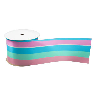 Teal and Pink Stripes  Satin Ribbon
