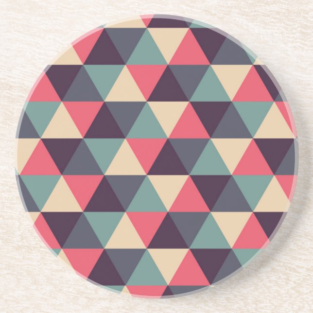 Teal And Pink Triangle Pattern Coaster (Front)