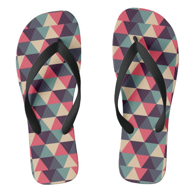 Teal And Pink Triangle Pattern Flip Flops (Footbed)