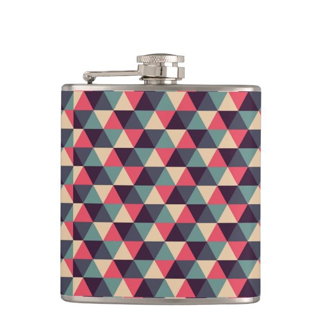 Teal And Pink Triangle Pattern Hip Flask (Front)