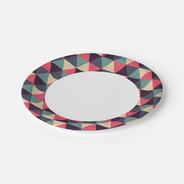 Teal And Pink Triangle Pattern Paper Plate (Angled)