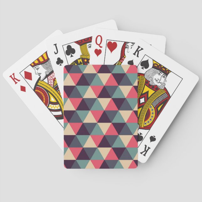 Teal And Pink Triangle Pattern Playing Cards (Back)